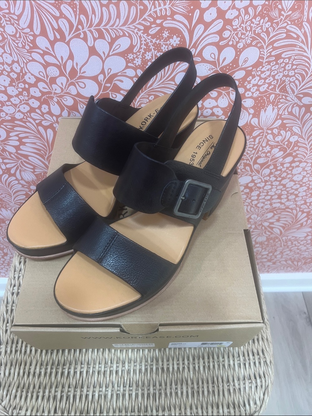 Kork Ease San Carlos Black Fig Leather Slingback Heels with Buckle